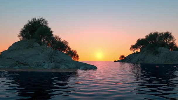 Fotorealistische Beweging Achtergrond Mediterrane Rotsen Zee Met Olijfbomen Groeien Hen — Stockvideo