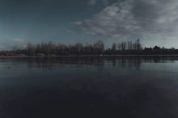 Dark Landscape Pond Gloomy Sky — Photo