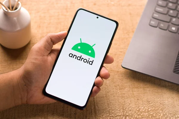 Dibrugarh Indien Mai 2021 Android Logo Auf Handy Screen Stock — Stockfoto