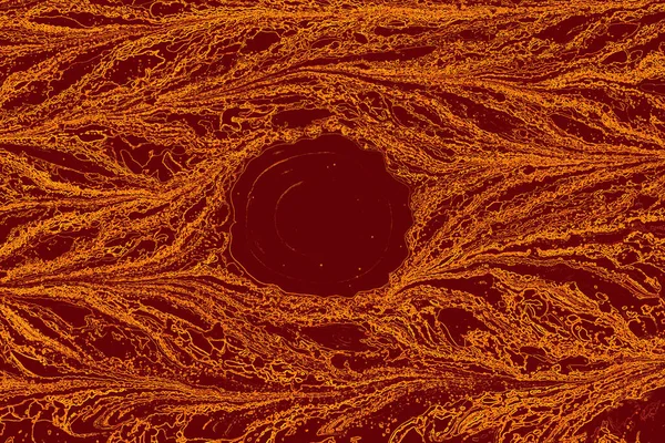 Czerwone Tło Pomarańczowymi Pięknie Zaprojektowanymi Liniami Okrągłą Figurą Środku — Zdjęcie stockowe