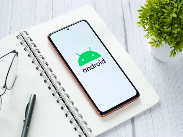 Dibrugarh Indien Mai 2021 Android Logo Auf Handy Screen Stock — Stockfoto