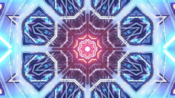 Renderelés Futurisztikus Háttér Geometriai Formák Izzó Neon Fények — Stock Fotó
