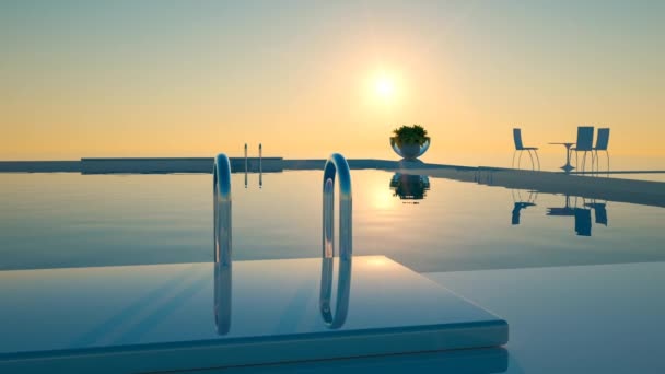 摄影真实的运动背景 迷人的白色和蓝色游泳池 日落时水晶般清澈 3D渲染 — 图库视频影像
