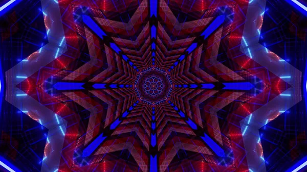 Ein Kaleidoskop Hintergrund Mit Hellen Mustern Roten Und Blauen Farben — Stockfoto