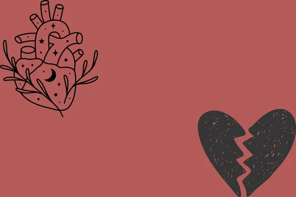 Två Ikoner Hjärtan Bleknad Röd Bakgrund — Stockfoto