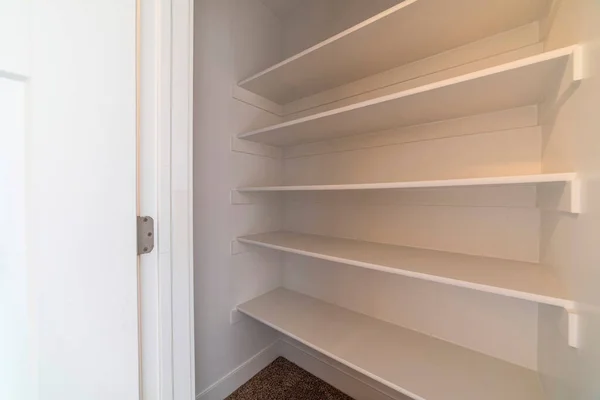 White Wooden Shelves Racks Pantry Wardrobe Room — Stock Photo, Image