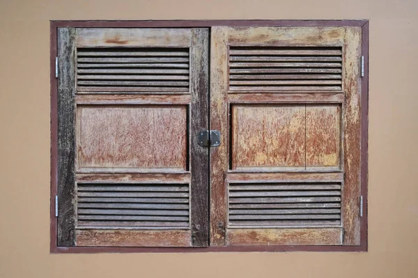 Closed Vintage Wooden Window Chiang Mai Thaila — Stock Photo, Image