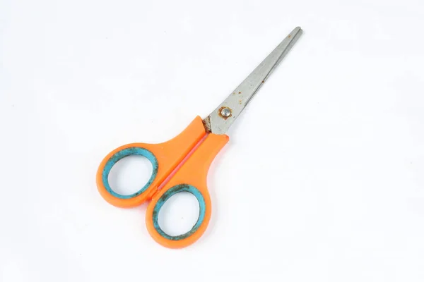 Closeup Shot Scissors Orange Handles Isolated White Background — Stock Photo, Image