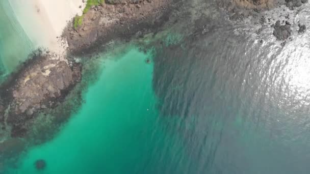 Widok Lotu Ptaka Pięknej Piaszczystej Częściowo Kamienistej Plaży — Wideo stockowe