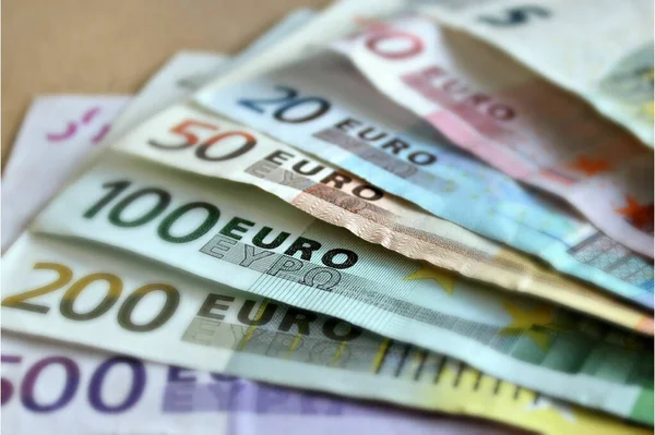 Enfoque Selectivo Los Diferentes Billetes Euros — Foto de Stock