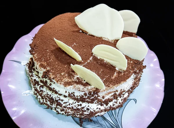 Una Torta Biscotti Fatta Casa Con Cioccolato Piatto Isolato Sfondo — Foto Stock
