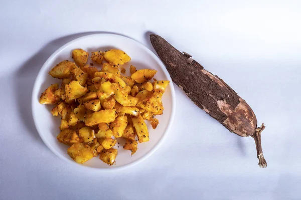 Uma Vista Superior Alimentos Cozinhados Com Carne Curada Prato Branco — Fotografia de Stock