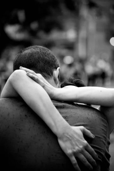 Grayscale Passionate Brazilian Couple Hugging Outdoors Curitiba Brazil — Stock Photo, Image