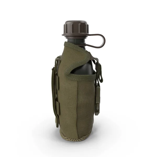 Vertical Shot Outdoor Water Canteen Military White Background — Stock Photo, Image