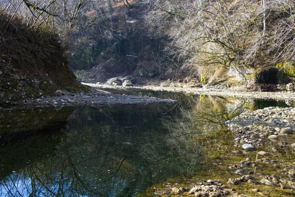Uma Bela Vista Rio Cercado Por Rochas Musgo Geórgia — Fotografia de Stock