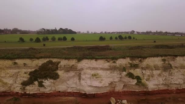 Luchtfoto Van Beroemde Gestreepte Kliffen Hunstanton Norfolk Internationaal Bekend Een — Stockvideo