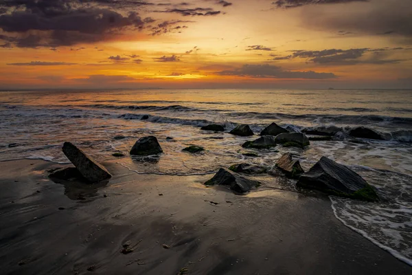 Belo Pôr Sol Panorâmico Sobre Mar Negro Burgas Bulgária — Fotografia de Stock