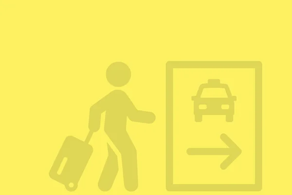 タクシーの看板の横にスーツケースを着た男 — ストック写真