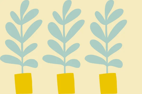 Een Gele Achtergrond Met Eenvoudige Illustraties Van Varens Planten Voor — Stockfoto