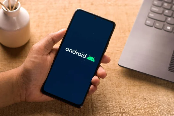 Dibrugarh Índia Maio 2021 Logotipo Android Imagem Estoque Tela Telefone — Fotografia de Stock