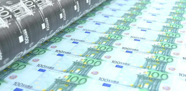 Renderowanie Banknotów Europejskich Maszynie Drukarskiej — Zdjęcie stockowe
