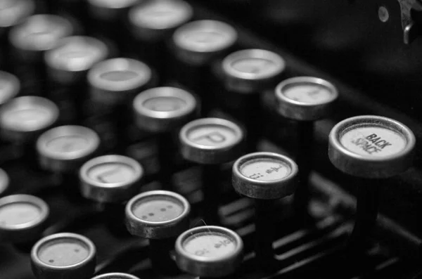 Closeup Grayscale Shot Typewriter Keys — Stock Photo, Image