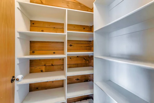 White Wooden Shelves Racks Pantry Wardrobe Room — Stock Photo, Image