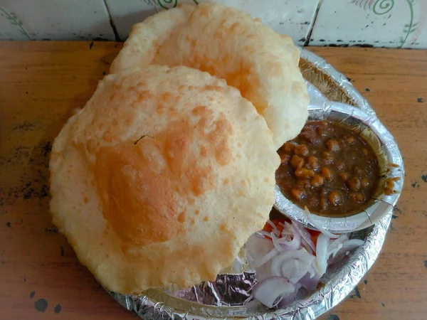 Chole Bhature Également Connu Sous Nom Chana Bhatura Est Des — Photo