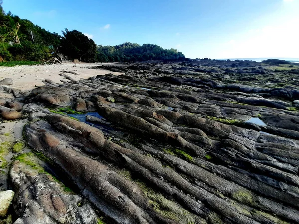 Wediombo Java Endonezya Daki Kayalık Bir Kumsaldaki Gri Kaya Taşlarından — Stok fotoğraf