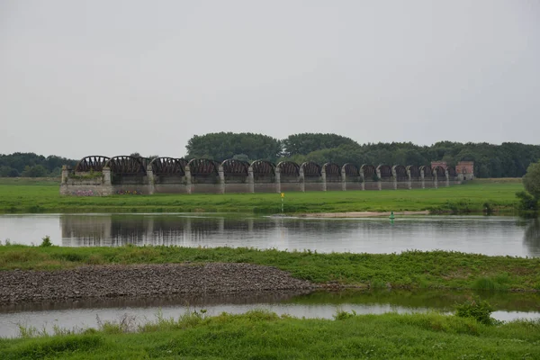 Beautiful View Domitz Railway Bridge Town Domitz Germany Gloomy Day — Stock Photo, Image