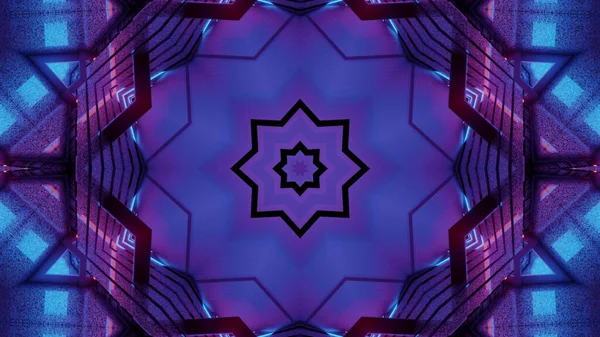 Sebuah Rendering Dari Pola Kaleidoskop Futuristik Keren Dalam Warna Biru — Stok Foto