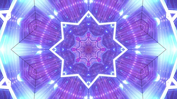 Eine Wiedergabe Cooler Futuristischer Kaleidoskopmuster Blauen Weißen Und Lila Leuchtenden — Stockfoto