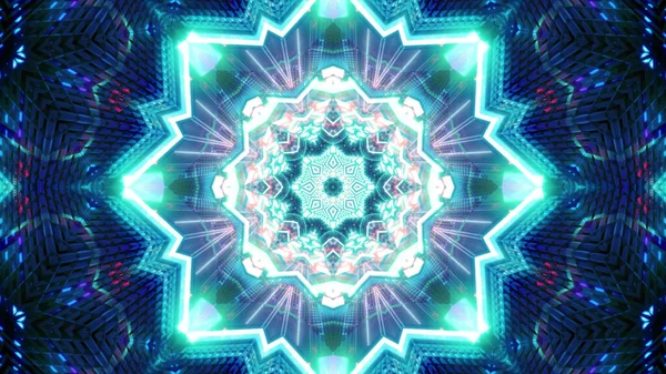 Rendering Cool Futuristic Kaleidoscope Patterns Bright Blue White Vibrant Colors — Stock Photo, Image