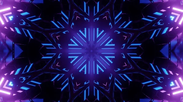 Rendering Cool Futuristic Kaleidoscope Patterns Blue Purple Black Vibrant Colors — Photo