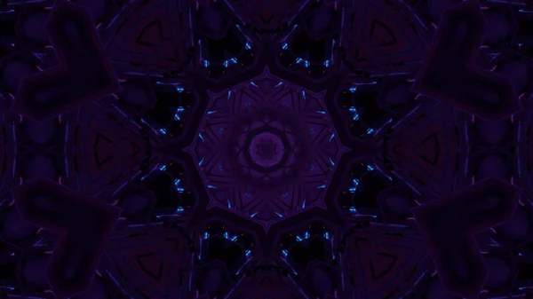 Vykreslování Chladných Futuristických Kaleidoskopických Obrazců Purpurových Černých Zářivých Barvách — Stock fotografie