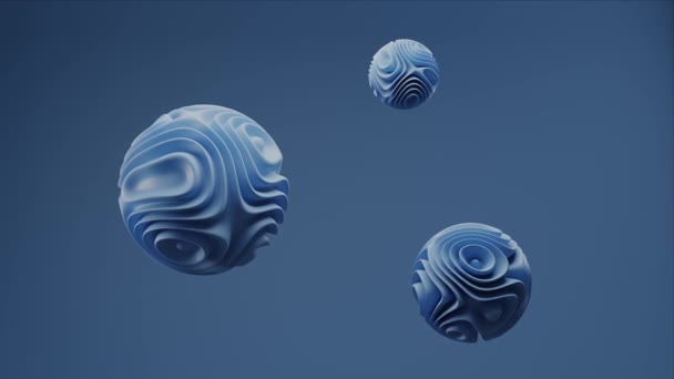 Задовільний Візуалізований Знімок Cgi Абстрактних Єктів Сферичної Форми Плавають Синьому — стокове відео