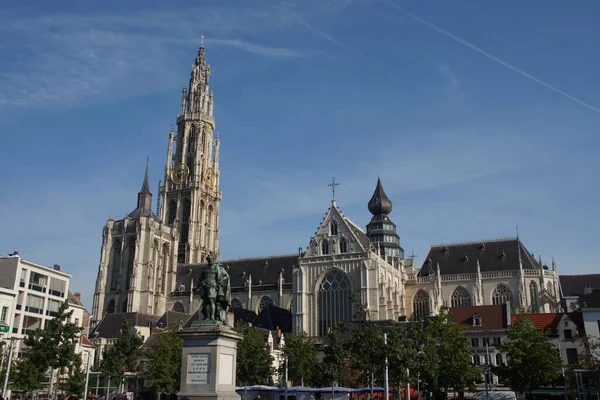 Antwerp Belgium Aug 2013 Антверпенський Історичний Центр Собор Богоматері Onze — стокове фото