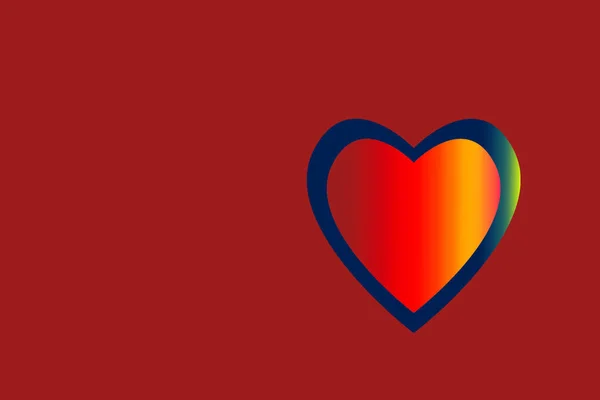 Ilustracja Gradientowego Serca Niebieskim Zarysem Głębokim Czerwonym Tle Przestrzenią Kopiowania — Zdjęcie stockowe