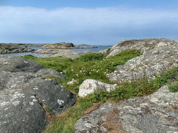 哥德堡北部群岛的景观 自然摄影 蓝天和大海 悬崖峭壁在前景中 在瑞典度过了一个美好的夏日 — 图库照片