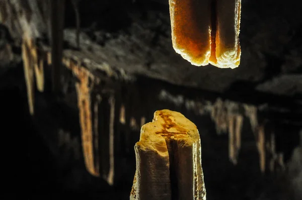 Κοντινό Πλάνο Σχηματισμού Σταλακτίτων Στις Σπηλιές Της Τζενόλαν Στο Σύδνεϋ — Φωτογραφία Αρχείου