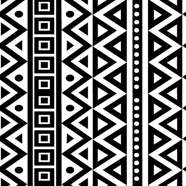 Безшовний Візерунок Племінного Геометричного Візерунка Трикутниками Квадратами Чорно Білих Кольорах — стокове фото