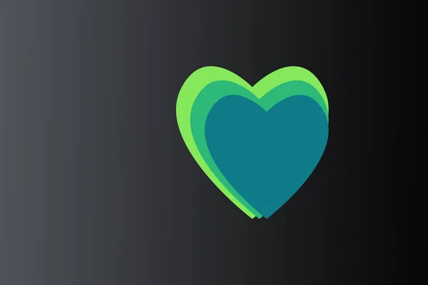 Uma Ilustração Coração Azul Com Contorno Verde Duplo Fundo Cinza — Fotografia de Stock