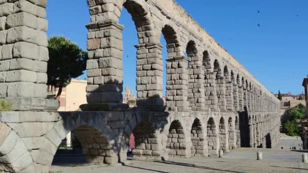 Beautiful Scenery Roman Aqueduct Segovia Spain — Stock Video