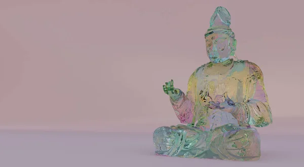 Sittande Bodhisattva Guanyin 12Th Century Staty Digitalt Renderad Med Glasmaterial — Stockfoto