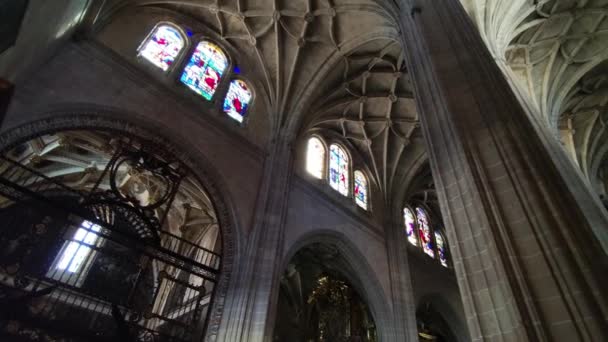 Belső Nézet Falak Mennyezet Segovia Katedrális Spanyolország — Stock videók
