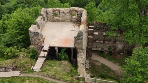 Видео Чешской Сельской Местности Показывающее Старую Разрушенную Башню Замка Андельска — стоковое видео