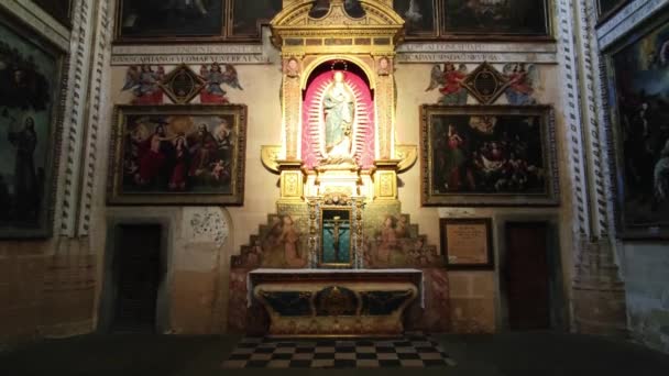 西班牙著名的塞戈维亚主教座堂祭坛内的景观 — 图库视频影像