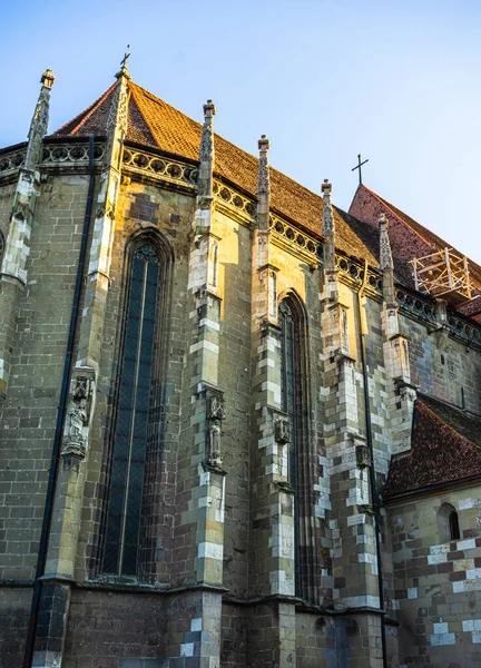 Närbild Bild Den Gotiska Byggnaden Den Svarta Kyrkan Biserica Neagra — Stockfoto