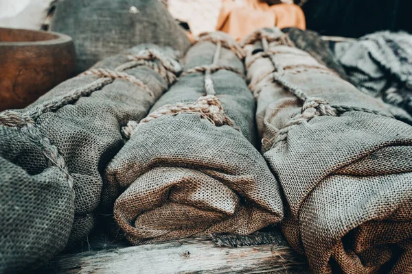 Tejidos Antiguos Color Marrón Vintage Con Cuerdas Que Rodean Tema — Foto de Stock