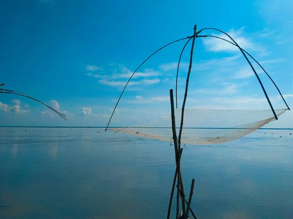 Closeup Shot Fishing Net Blue Sea — Stock Photo, Image